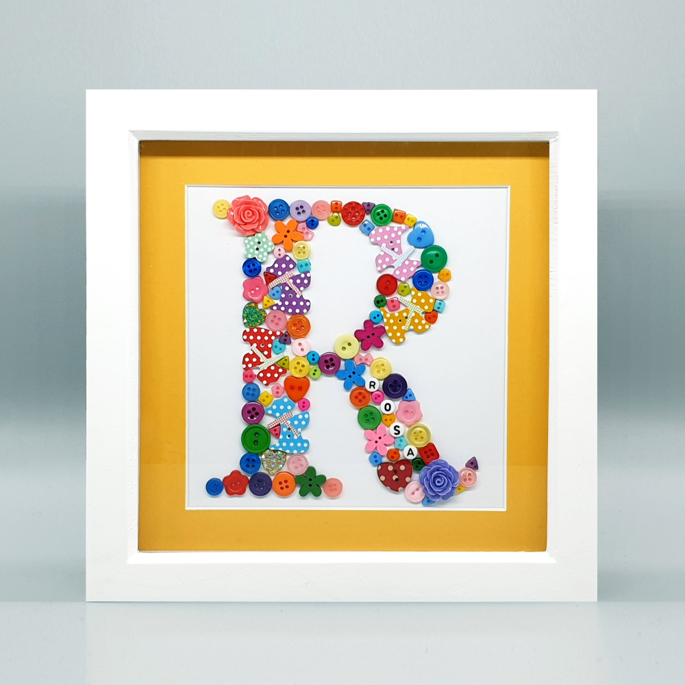 Initial, Name, Letter Button Art - 9" Box Frame