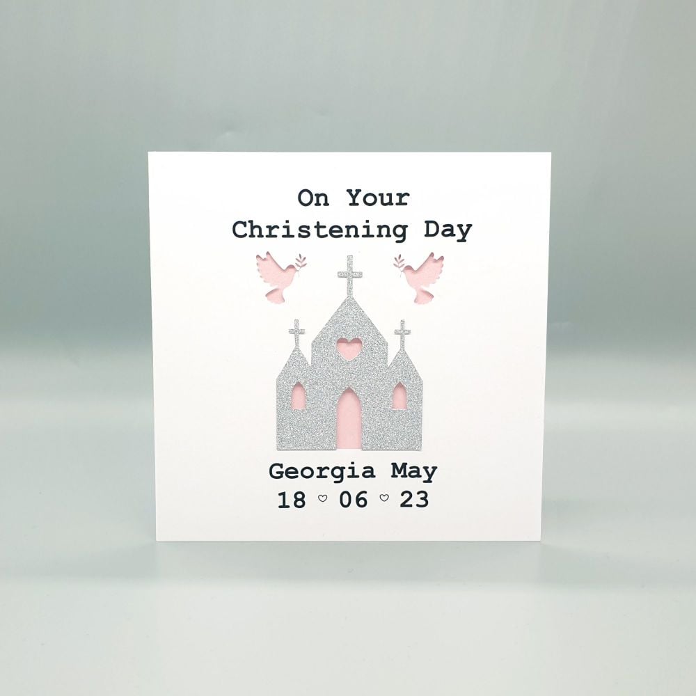 Personalised Baptism/Christening Church & Doves Square Card