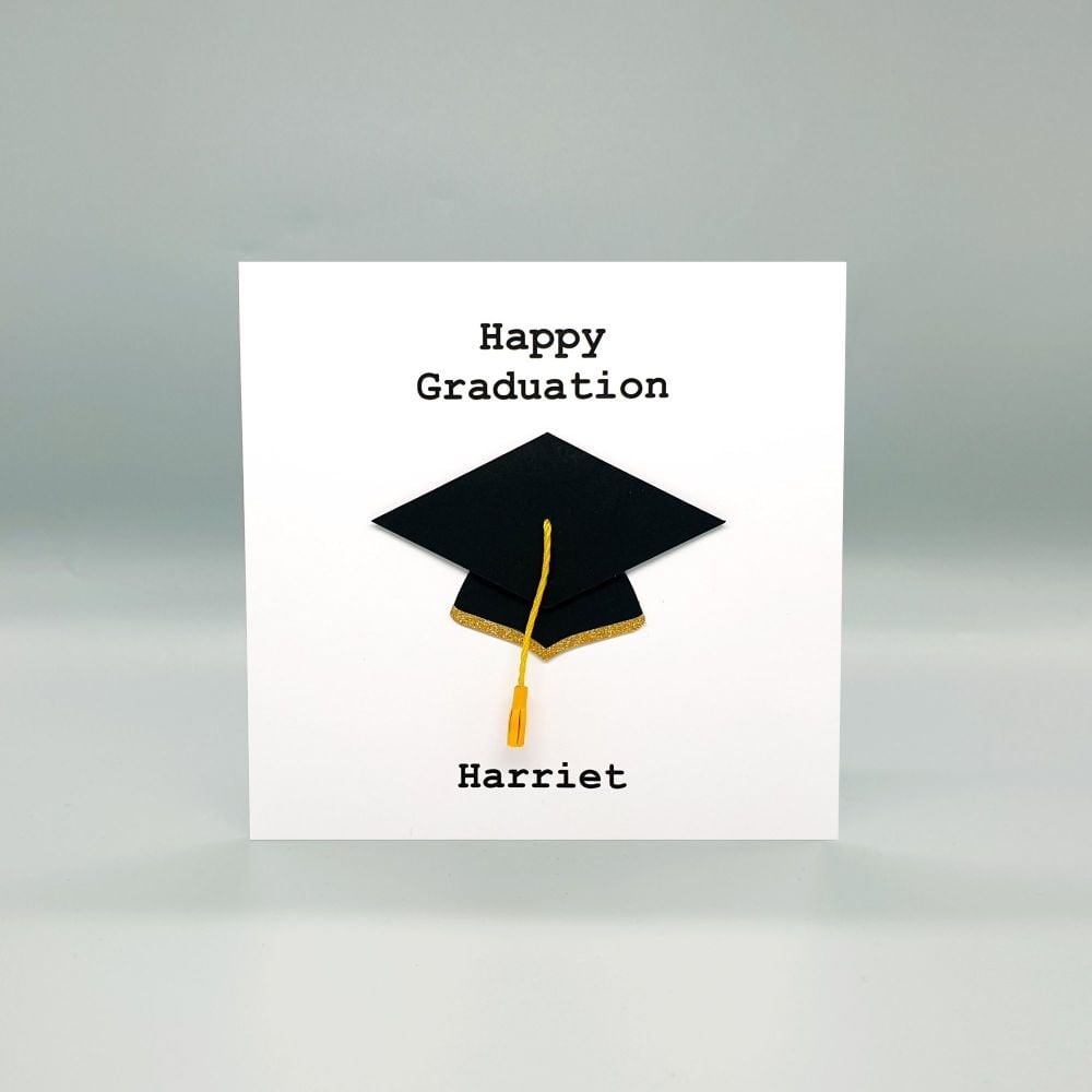 Personalised Graduation Hat Card - Black & Gold