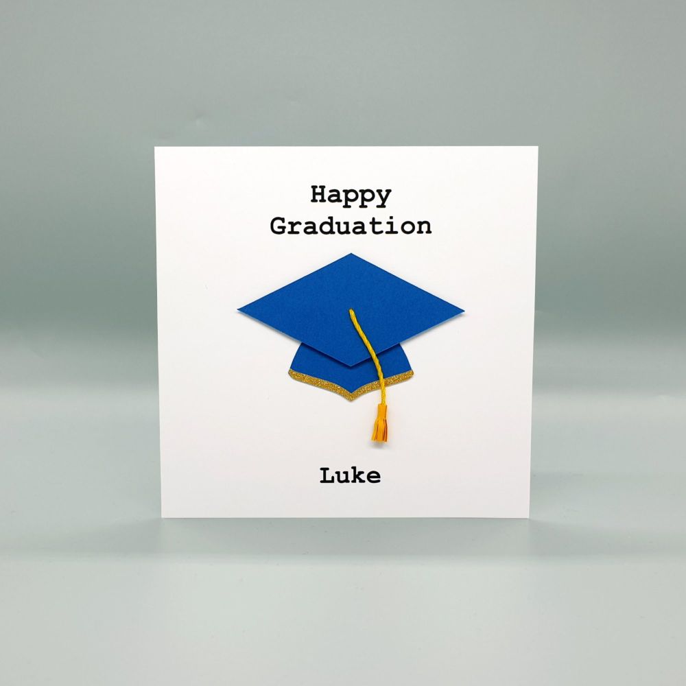 Personalised Graduation Hat Card - Blue & Gold