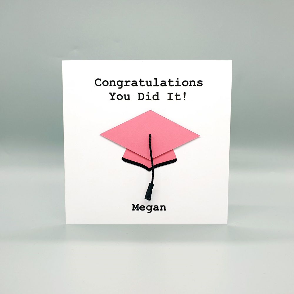 Personalised Graduation Hat Card - Pink & Black
