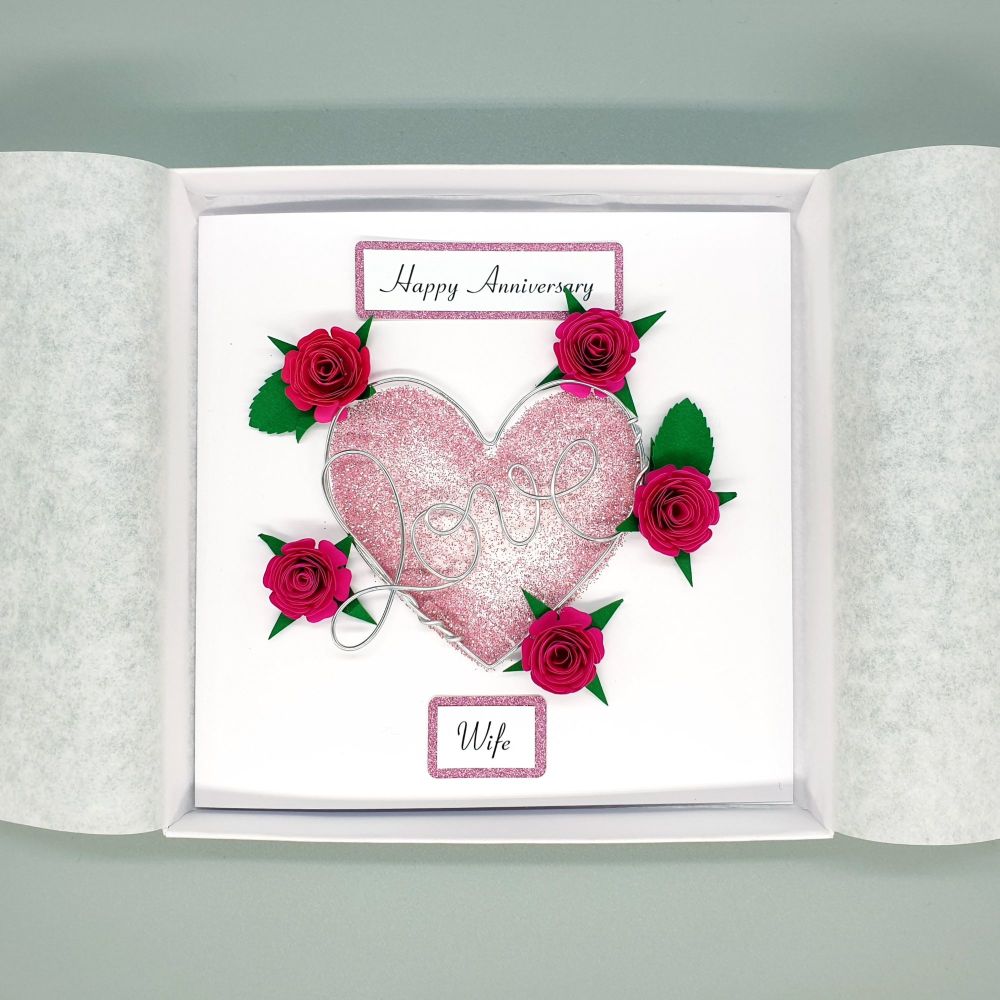Personalised Luxury Rose Heart Anniversary Card