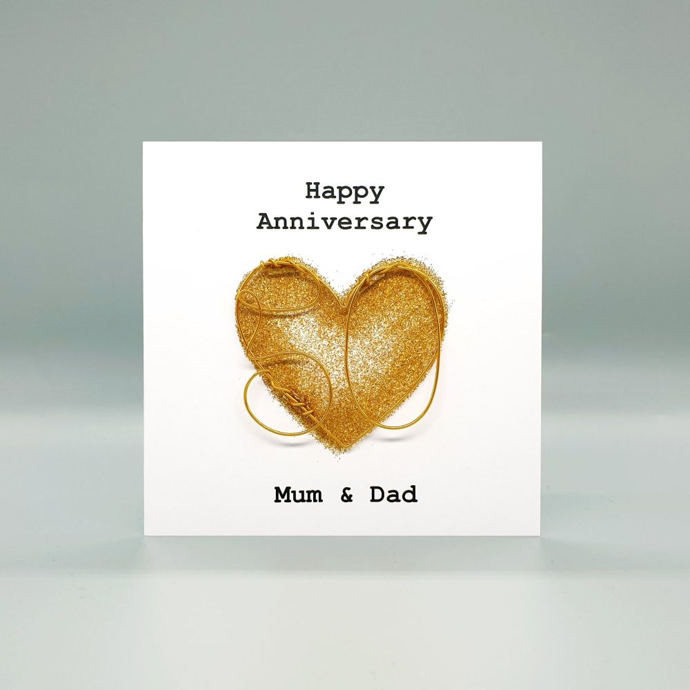Personalised Gold Heart 50th Anniversary Card