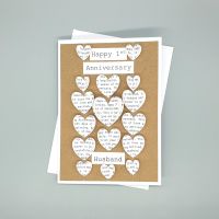 Personalised Paper Hearts 1st Anniversary Tall Card