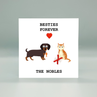Personalised Dachshund Puppy & Tabby Cat Friendship Card