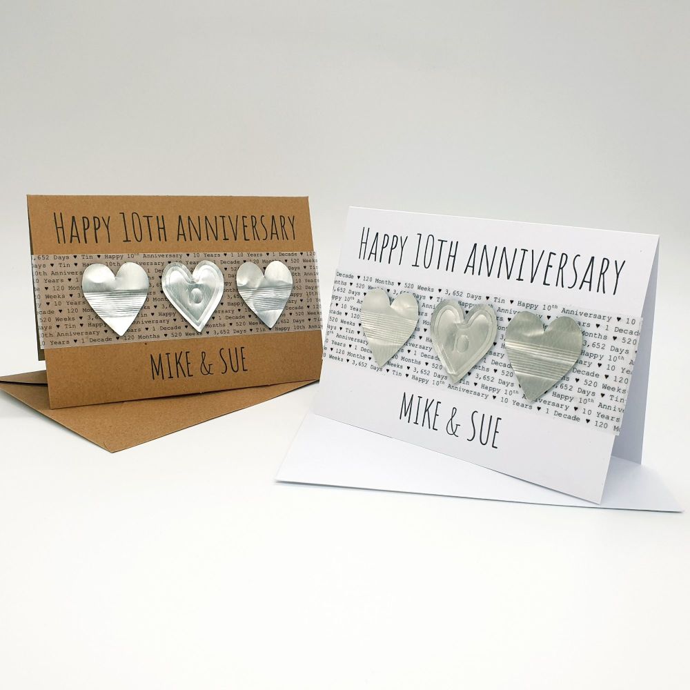 Personalised Tin Hearts 10th Anniversary Square Card