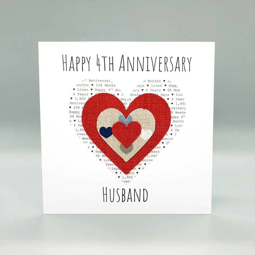 Personalised Linen Heart 4th Anniversary Square Card
