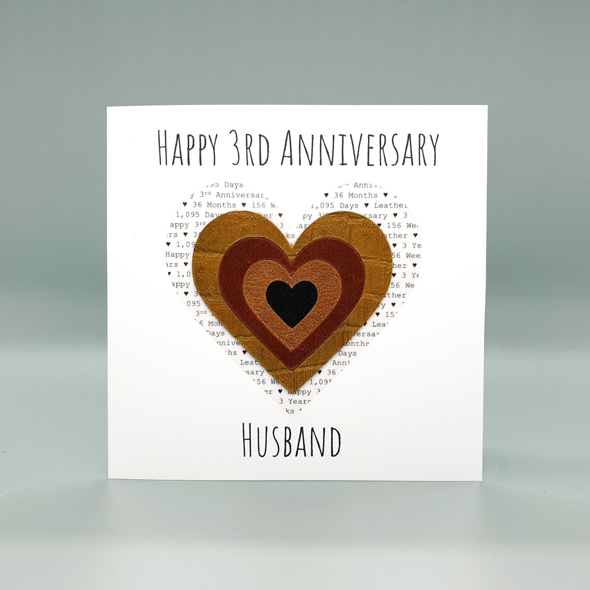 Personalised Leather Heart 3rd Anniversary Square Card