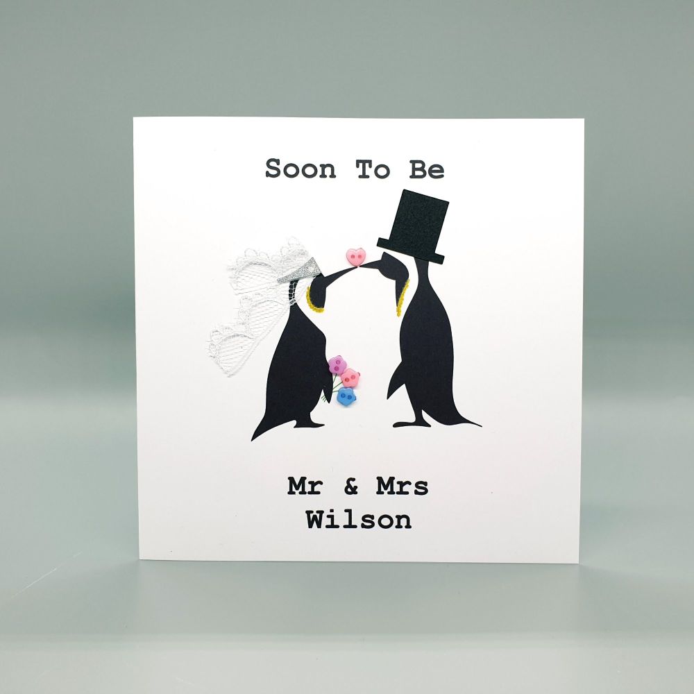 Personalised Engagement Penguins Square Card