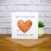 Personalised Copper Heart 7th Anniversary Card