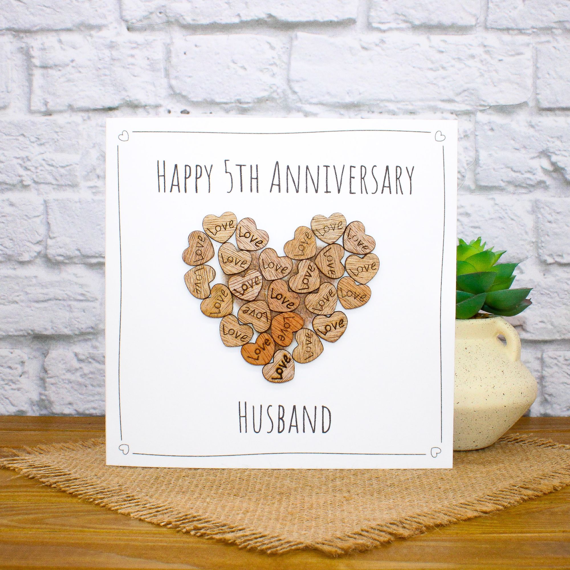Wooden Heart 5th Anniversary Card