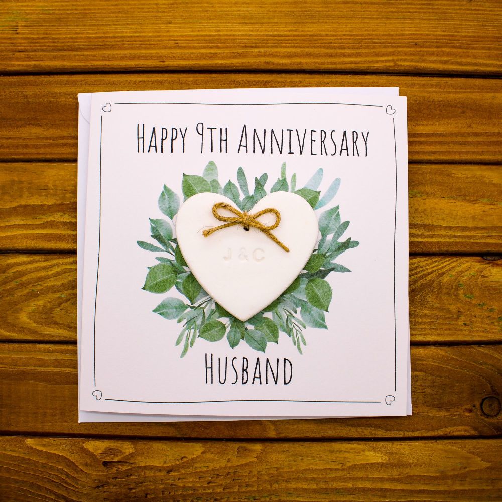 Personalised Pottery Heart 9th Anniversary Card