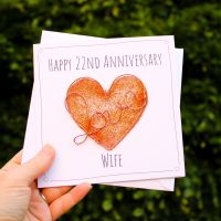 Personalised Copper Heart 22nd Anniversary Card