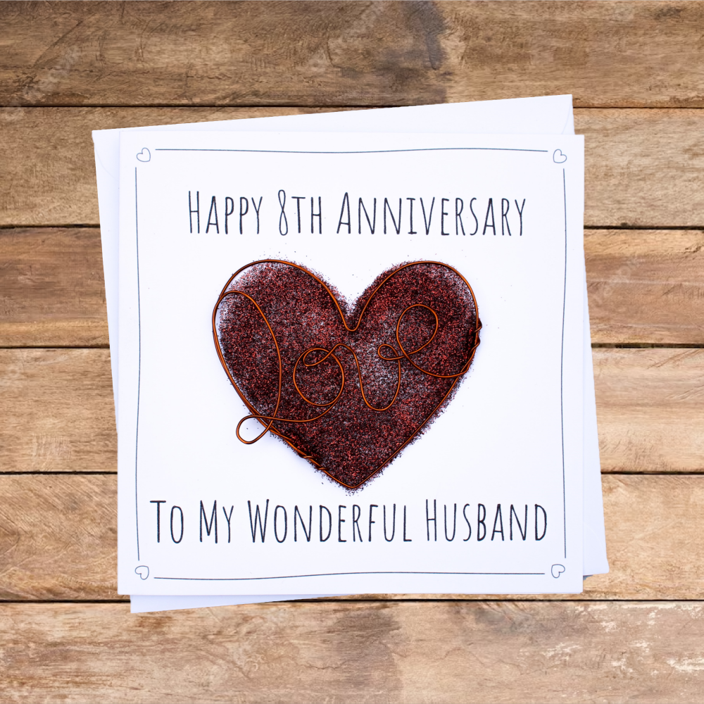 Personalised Bronze Heart 8th Anniversary Card