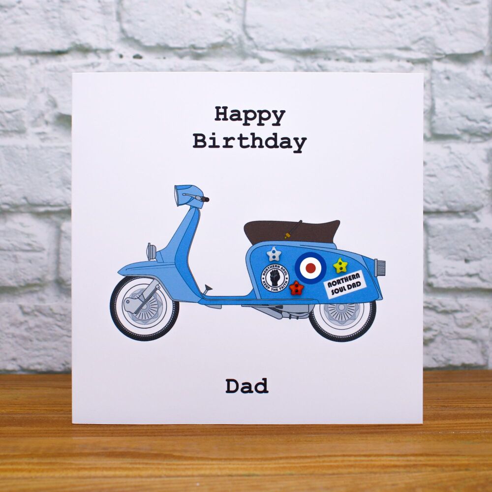Personalised Northern Soul Dad Lambretta Birthday Card