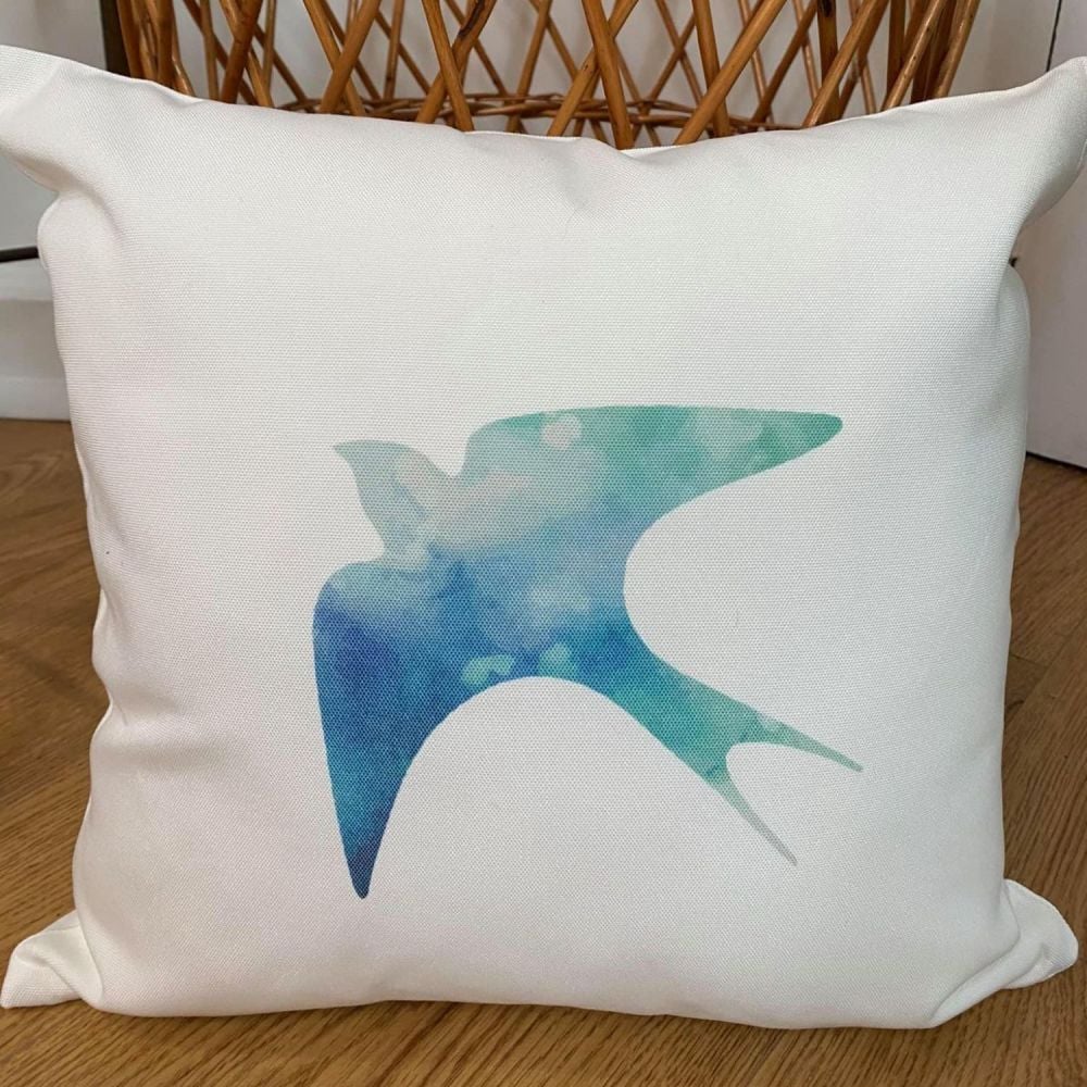 Swallow: Blue Watercolour Cushion