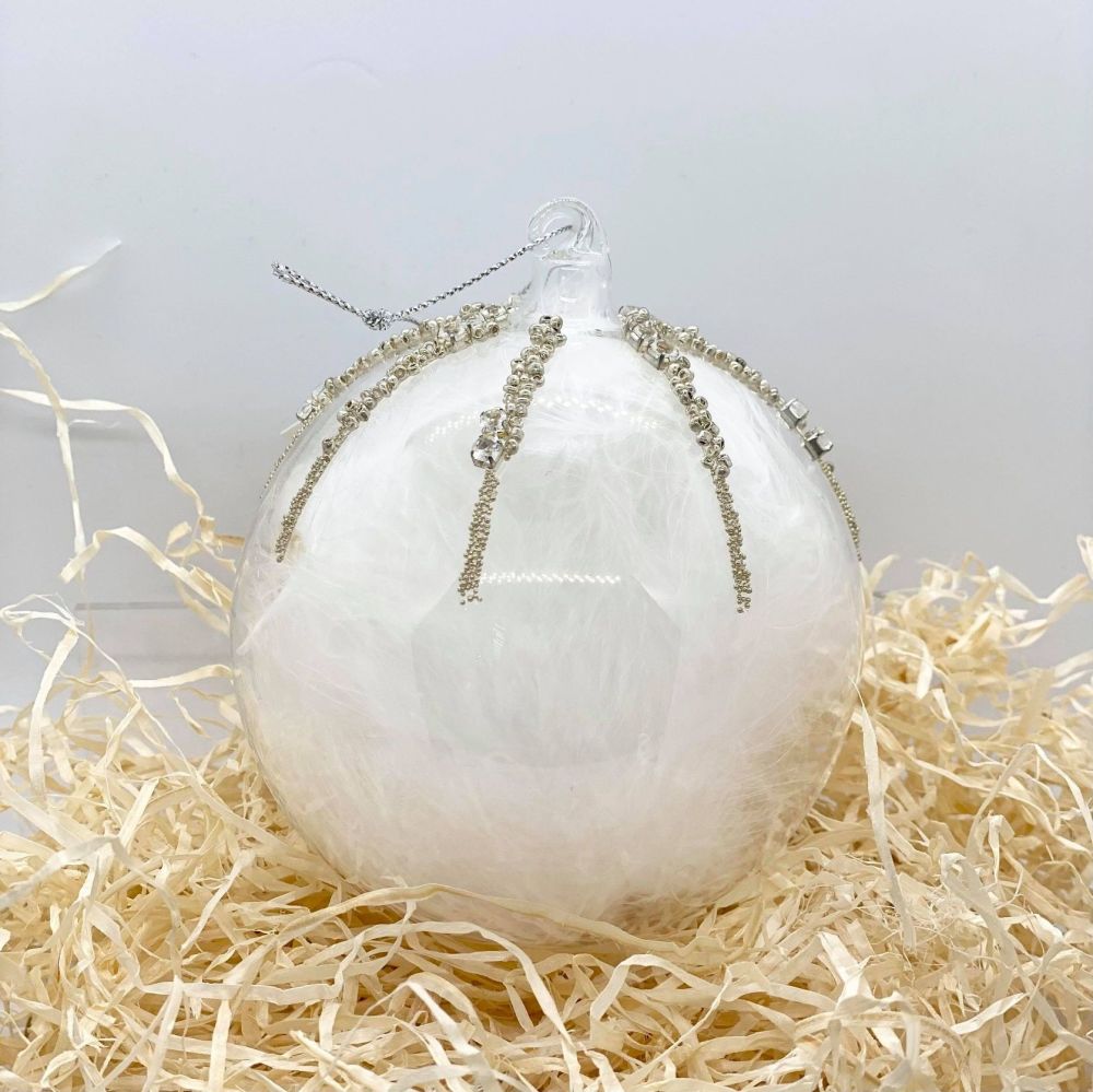 Feather Filled Glass Bauble
