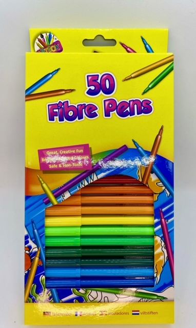 Fine Tip Fibre Colouring Pens - Pack of 50