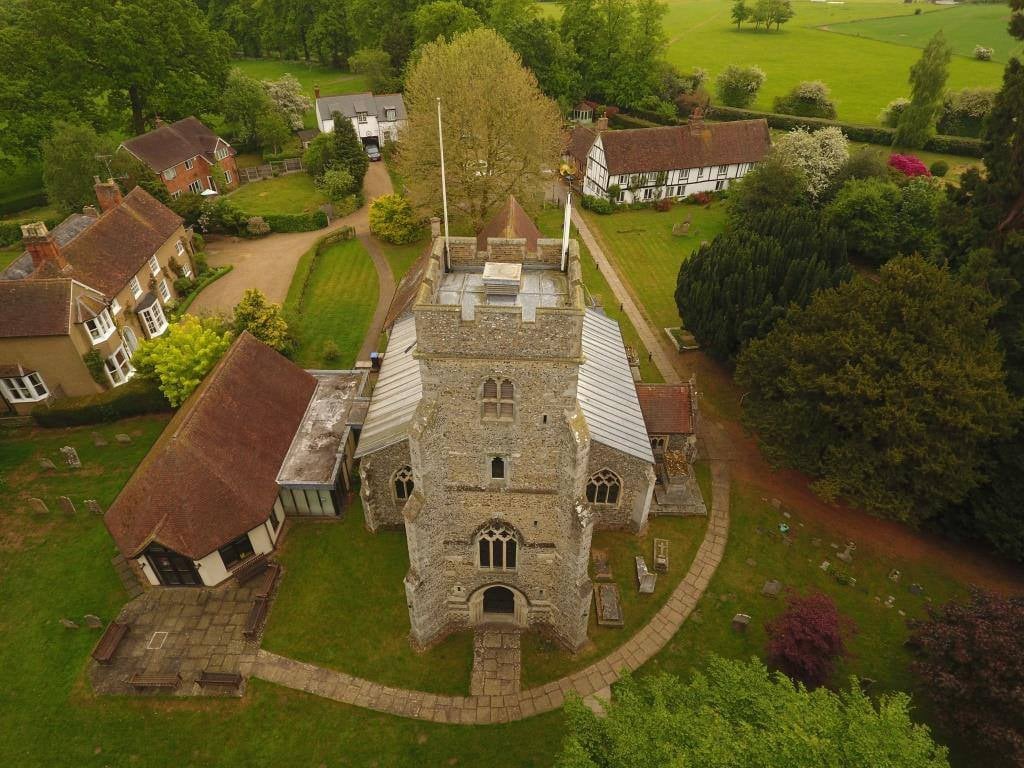 Drone picture showing St Mary's church from above