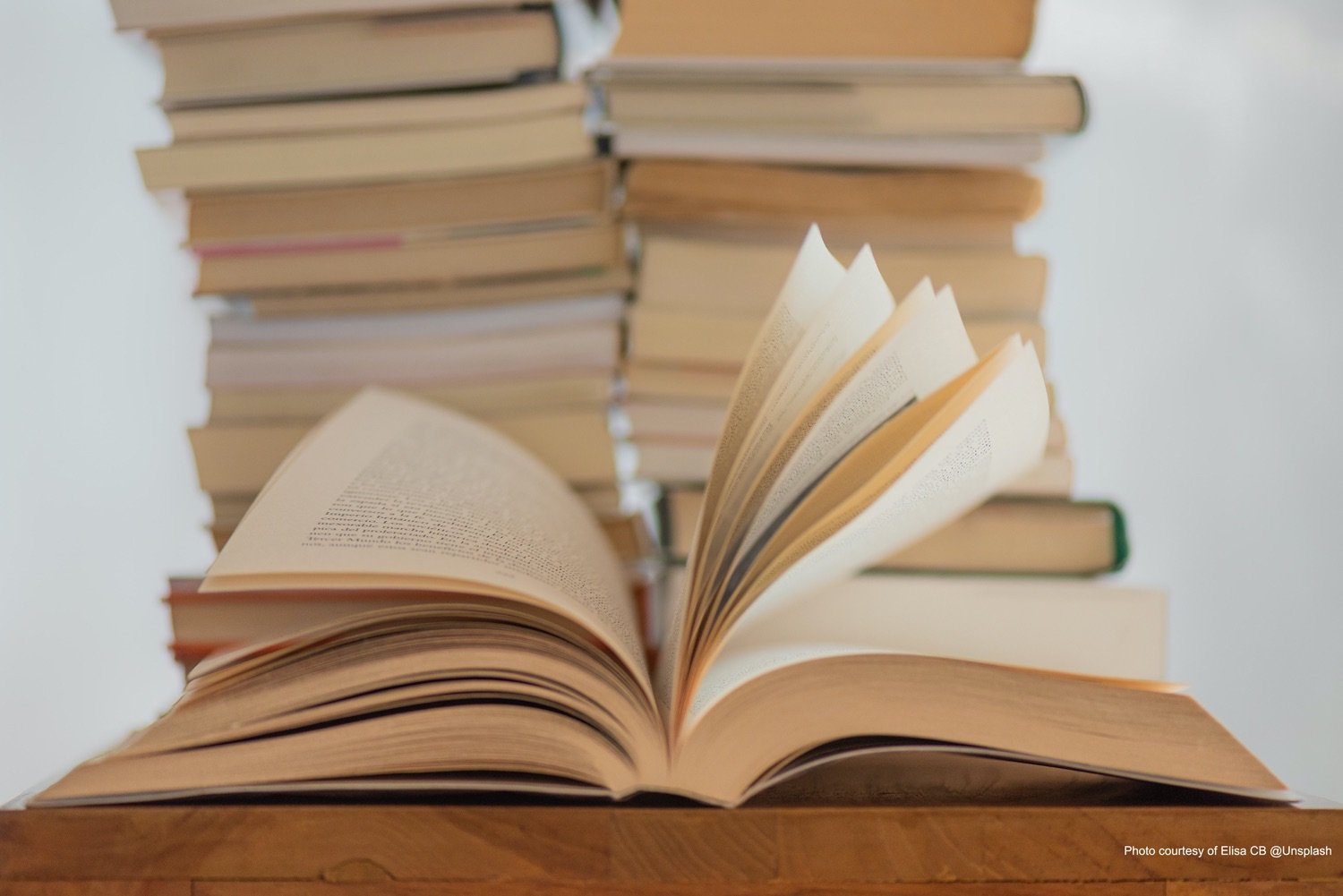 Pile of books photograph by Elisa CB on Unsplash