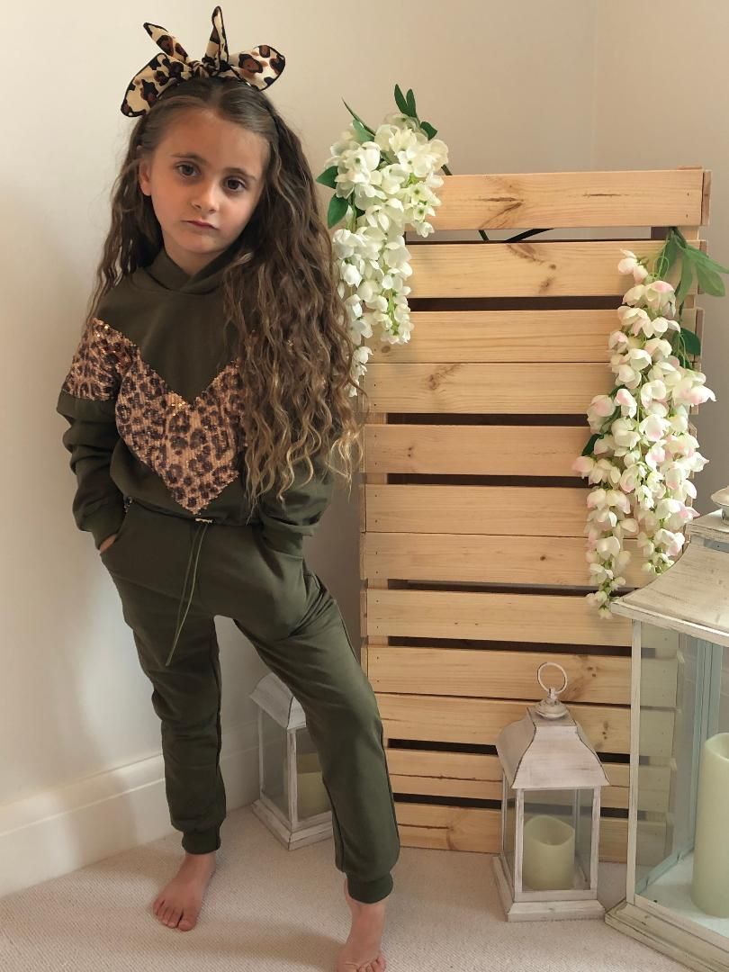 'Leopard Sequin' Khaki Set