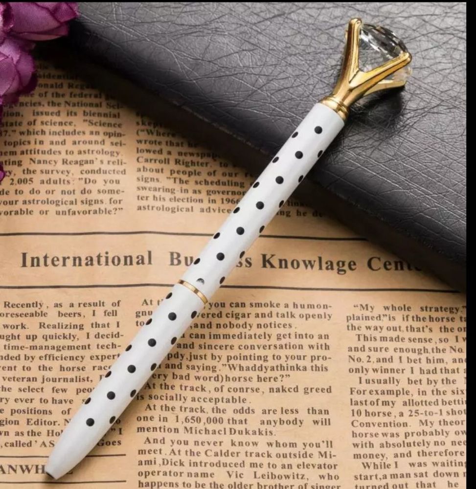 White Spotty Biro - Crystal Pen
