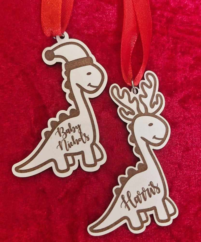 Christmas Dino Decorations - 2 Designs Available - Personalised with Name