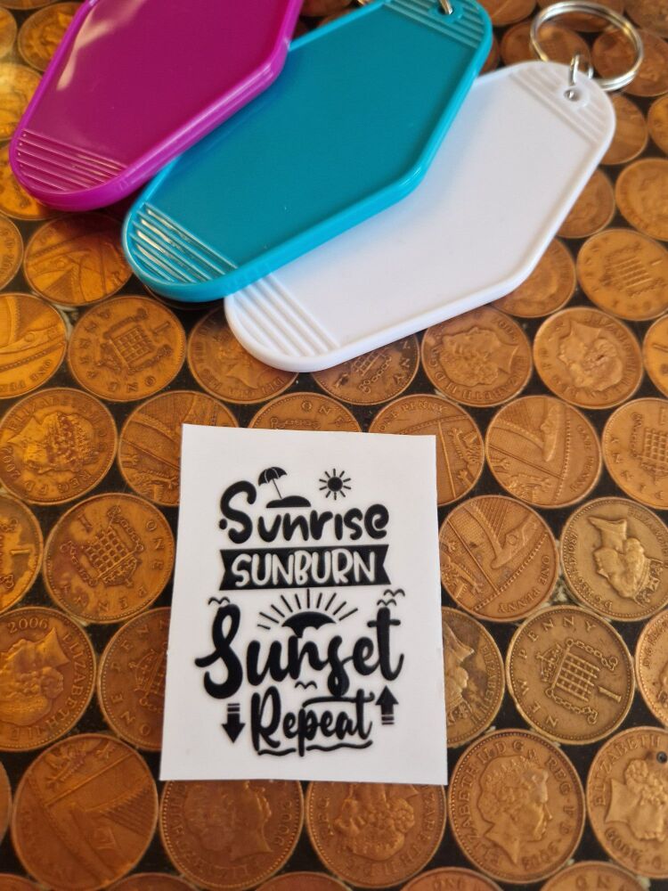 Motel Keyring Decal - Sunrise, Sunburn, Sunset, Repeat