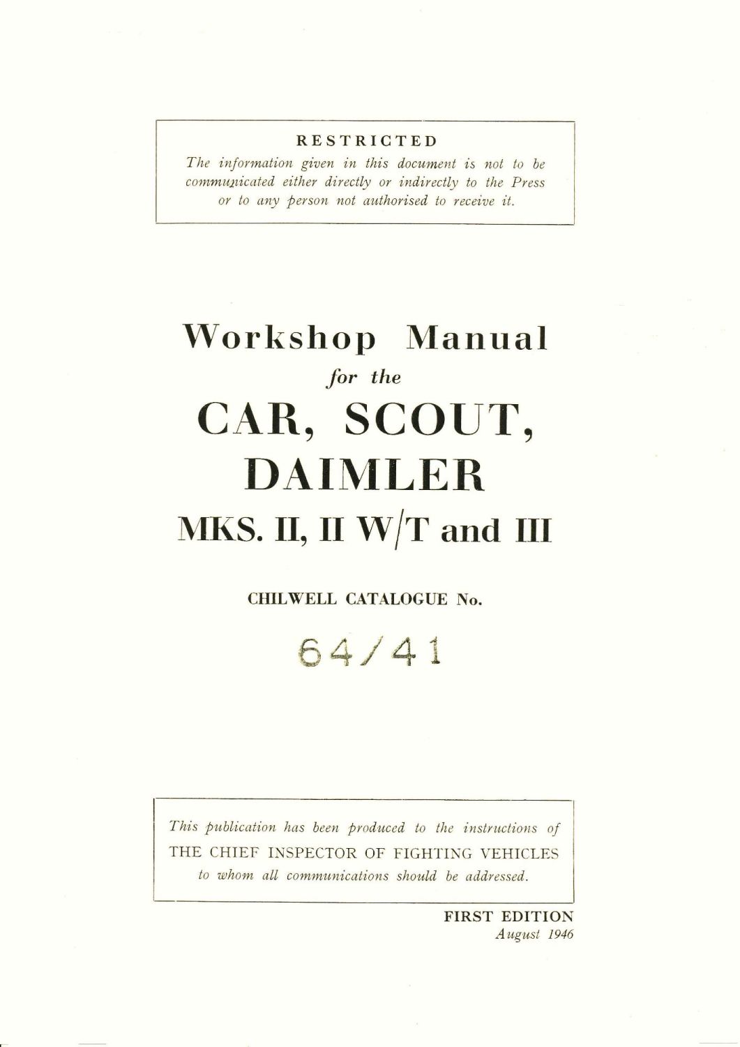 Daimler Dingo Scot Car Mks II, II W/T & III Workshop Manual