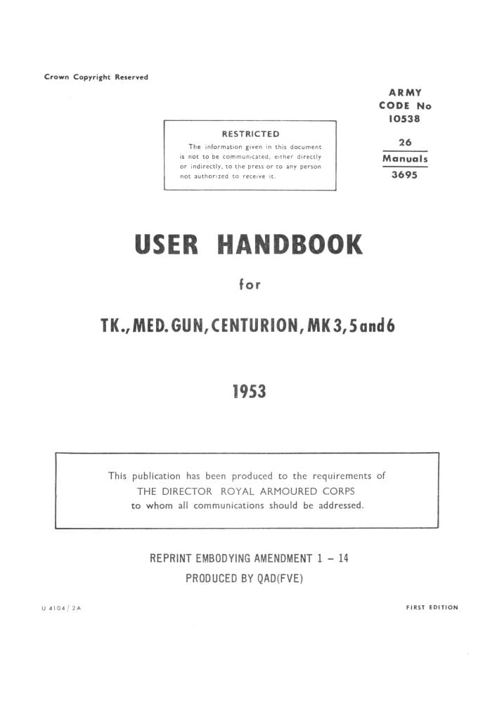 Centurion Mk. 3, 5, 6  User Handbook