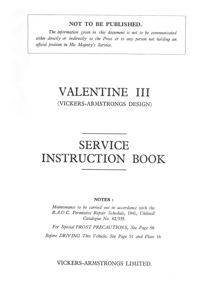 Valentine III Service Instruction Book