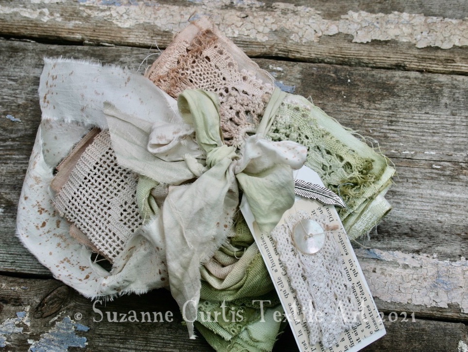 Hand Dyed Textile Bundle - Green and Beige