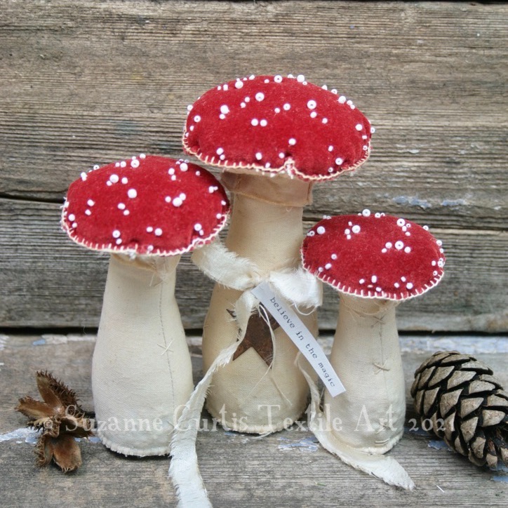 Set of three velvet Fly Agaric toadstools A