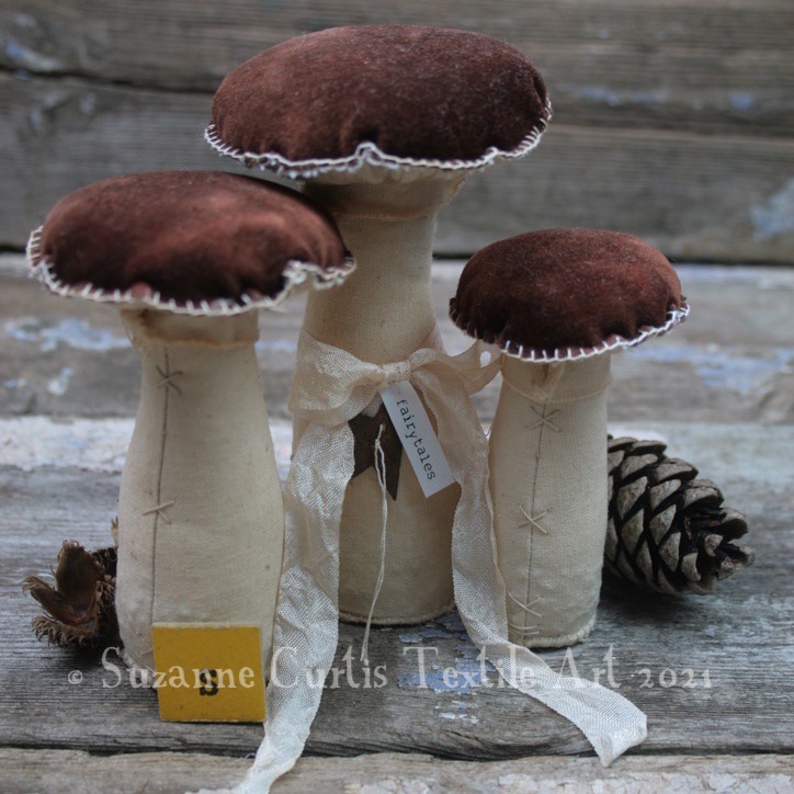 A set of three hand dyed chocolate brown velvet toadstools S