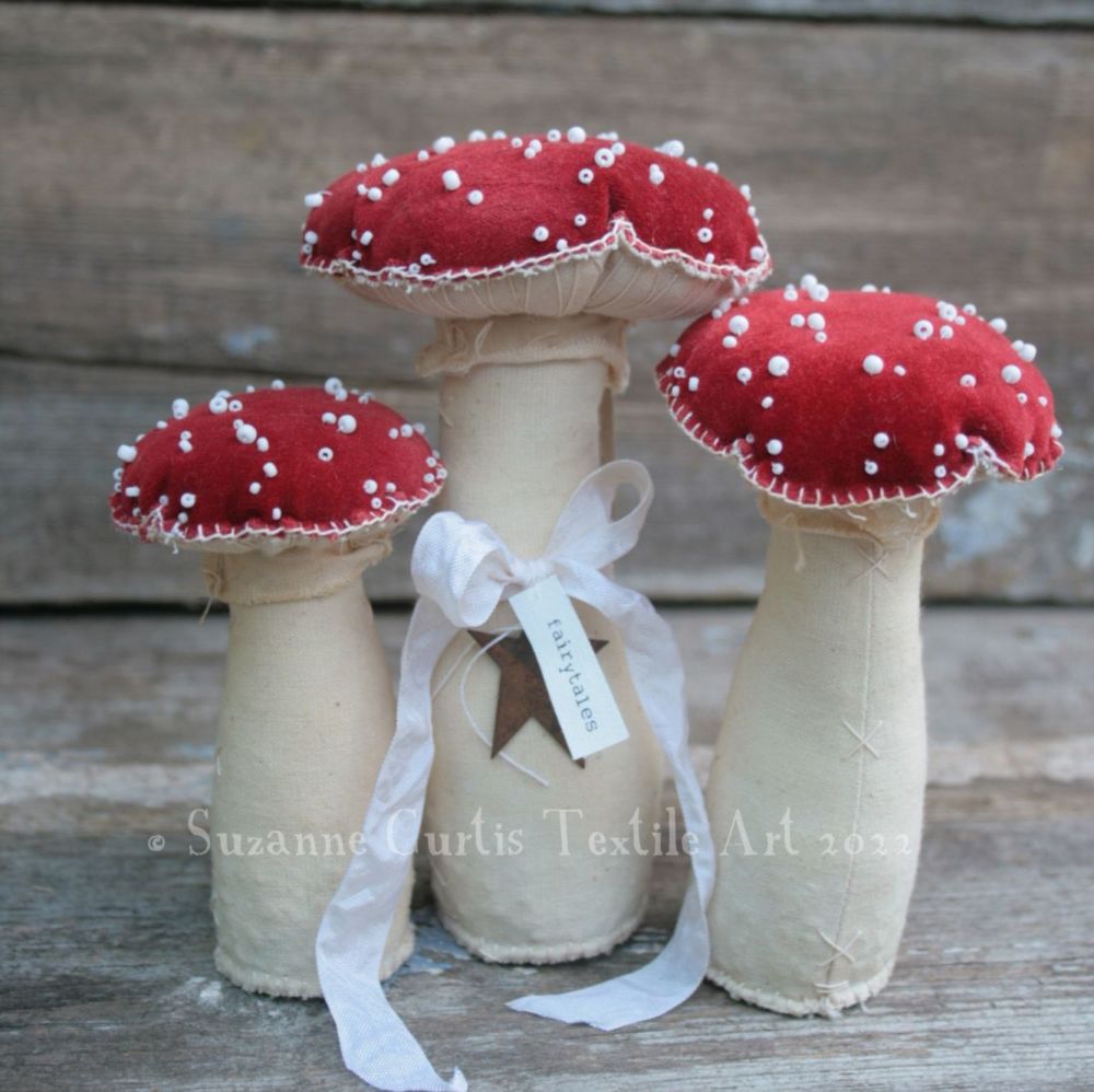 Set of three velvet Fly Agaric toadstools A