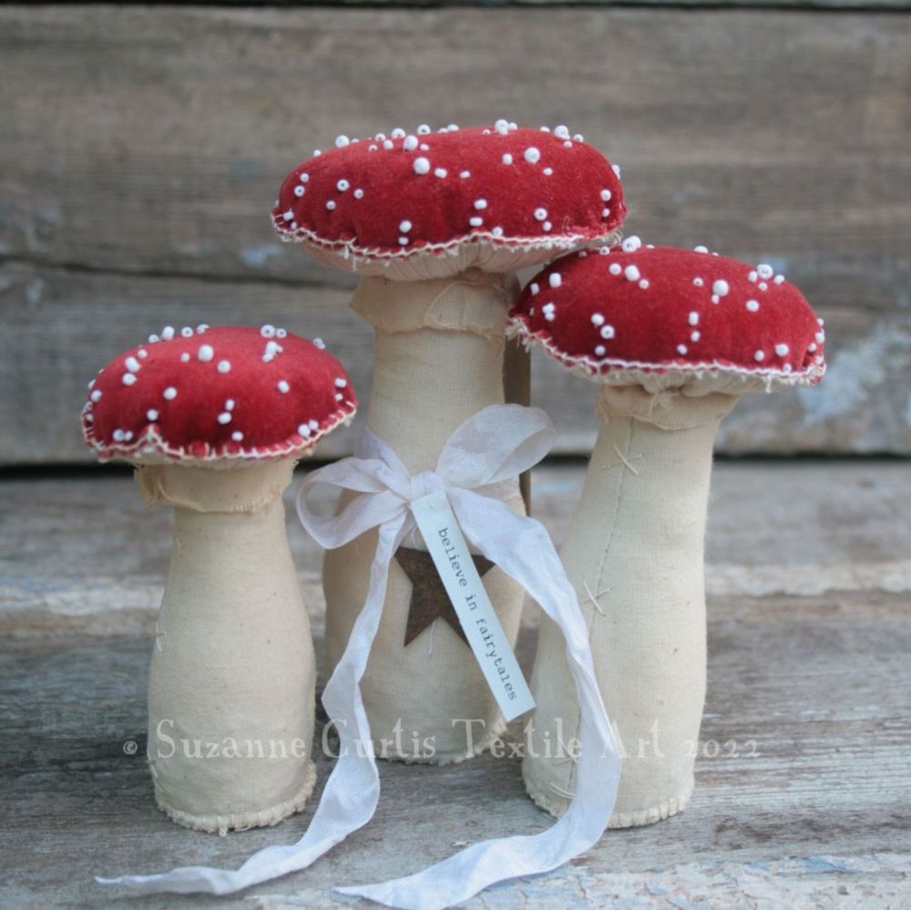 Set of three velvet Fly Agaric toadstools C
