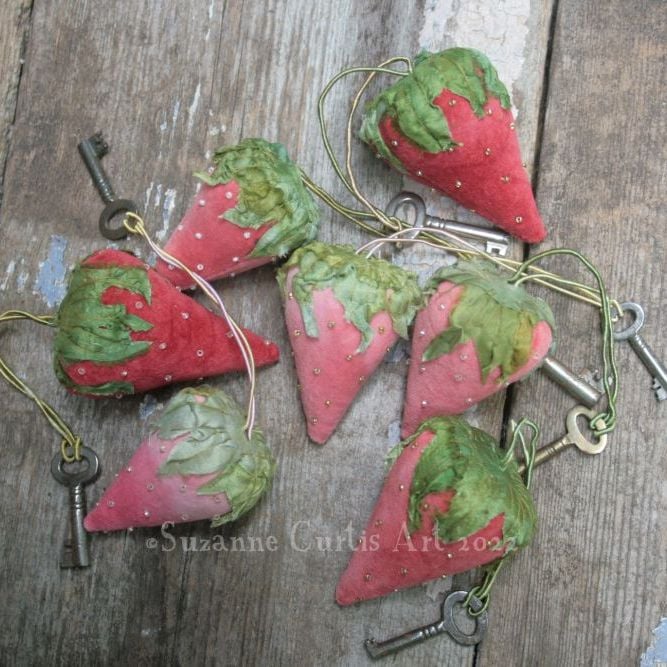 Hand Dyed Velvet Strawberries