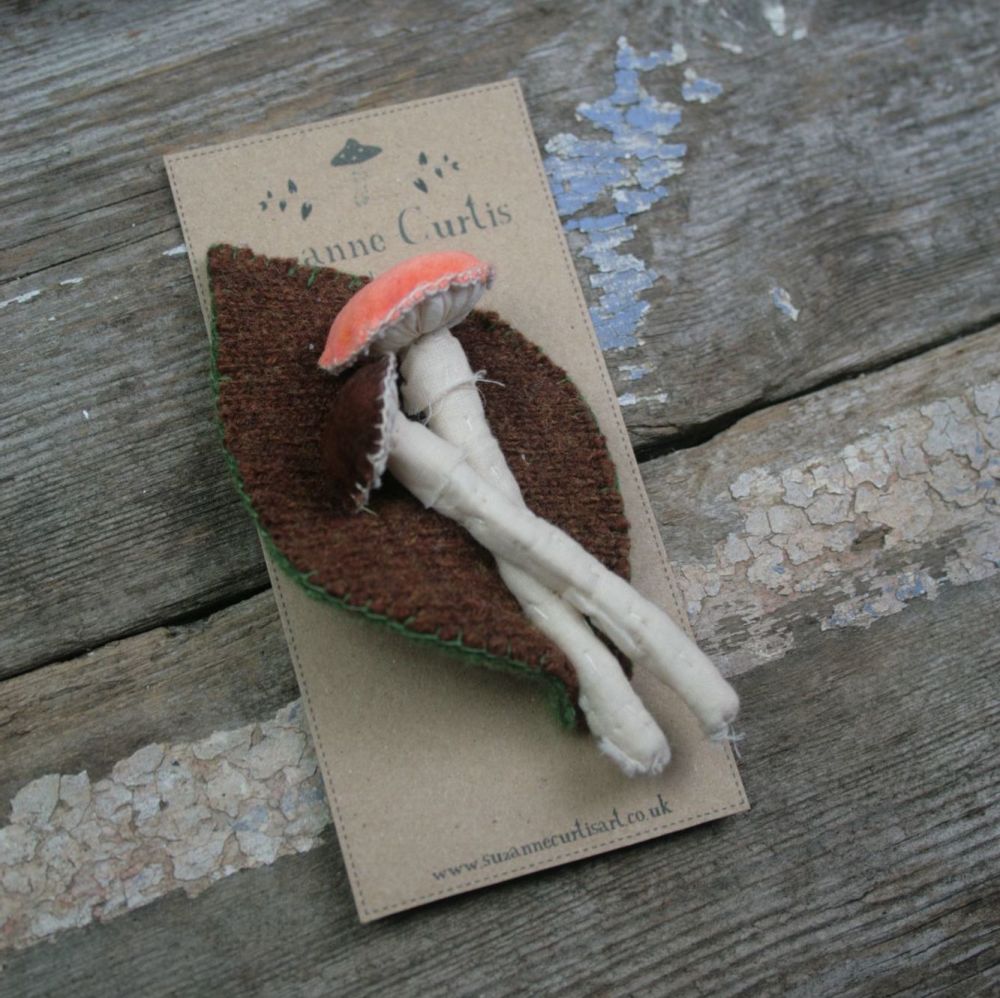 Toadstool and Leaf Brooch B