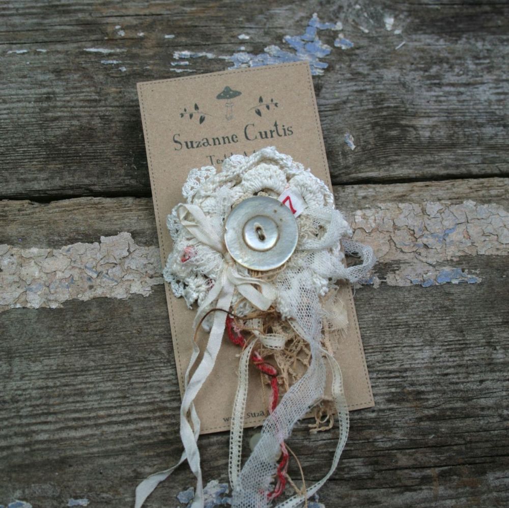 Vintage Textile Rosette Brooch A
