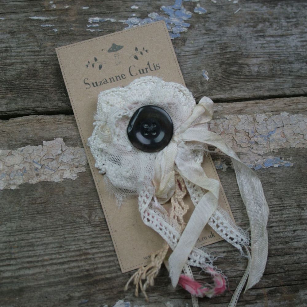 Vintage Textile Rosette Brooch B