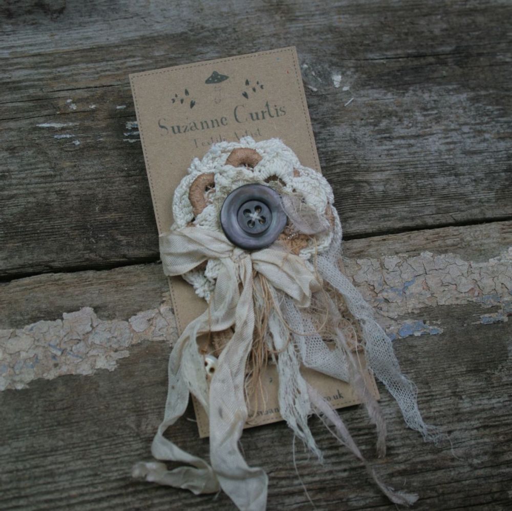 Vintage Textile Rosette Brooch C