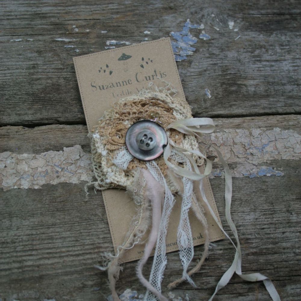 Vintage Textile Rosette Brooch D