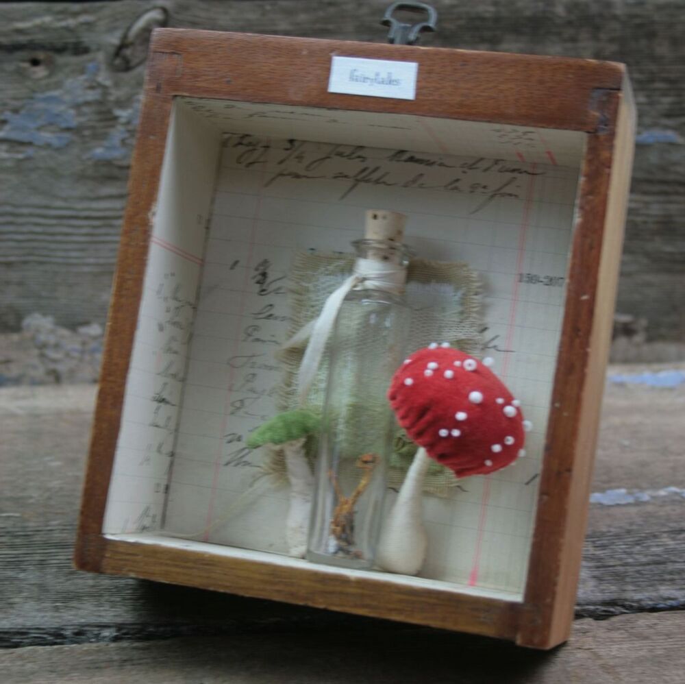Vintage bottle and toadstools - NOT FOR OVERSEAS SALE, SORRY.
