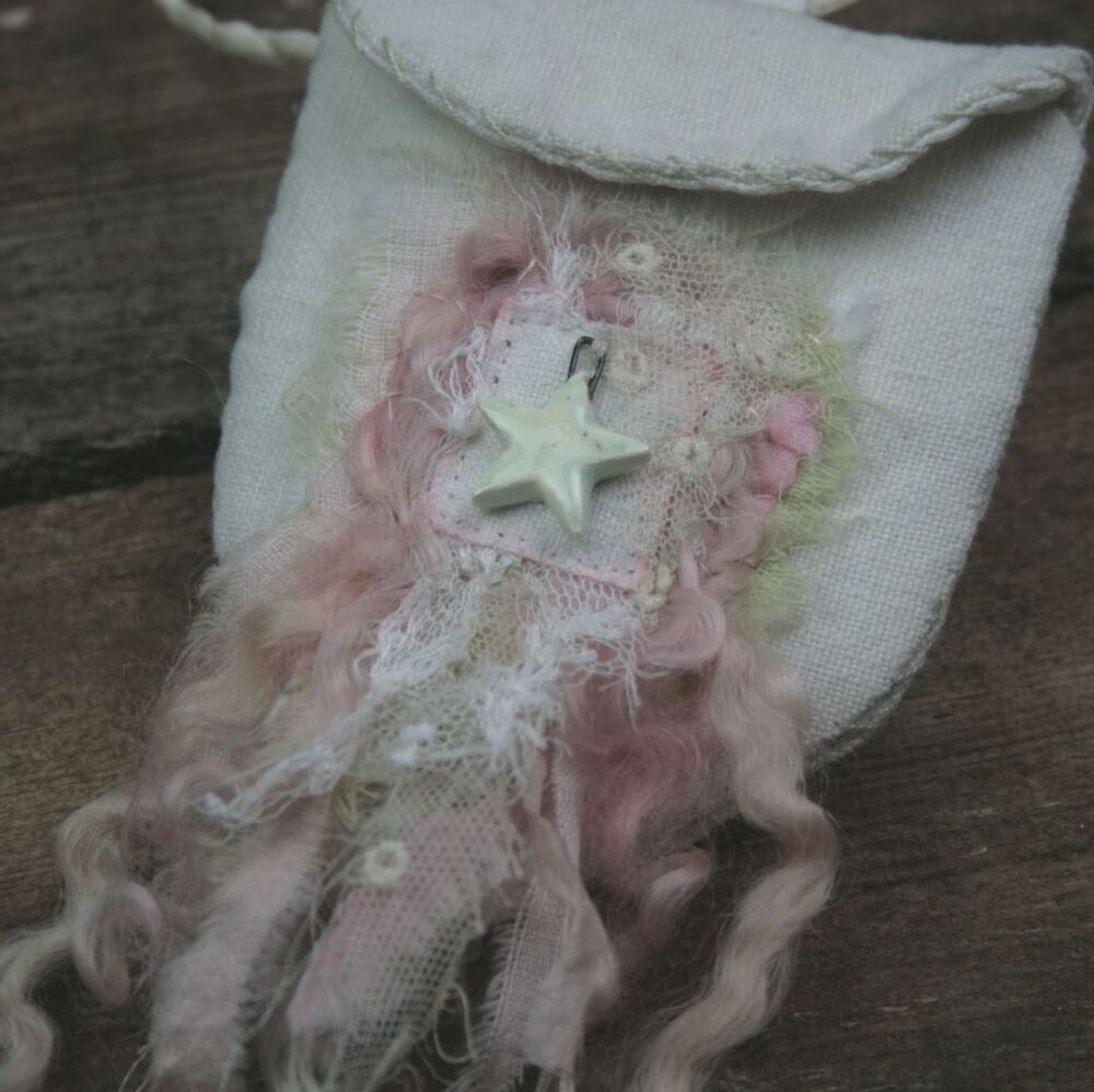 Vintage Textile Crystal Pouch H - Rose Quartz