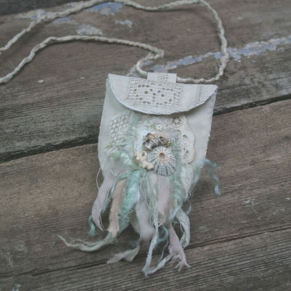 Vintage Textile Crystal Pouch K - Pink Mangano Calcite