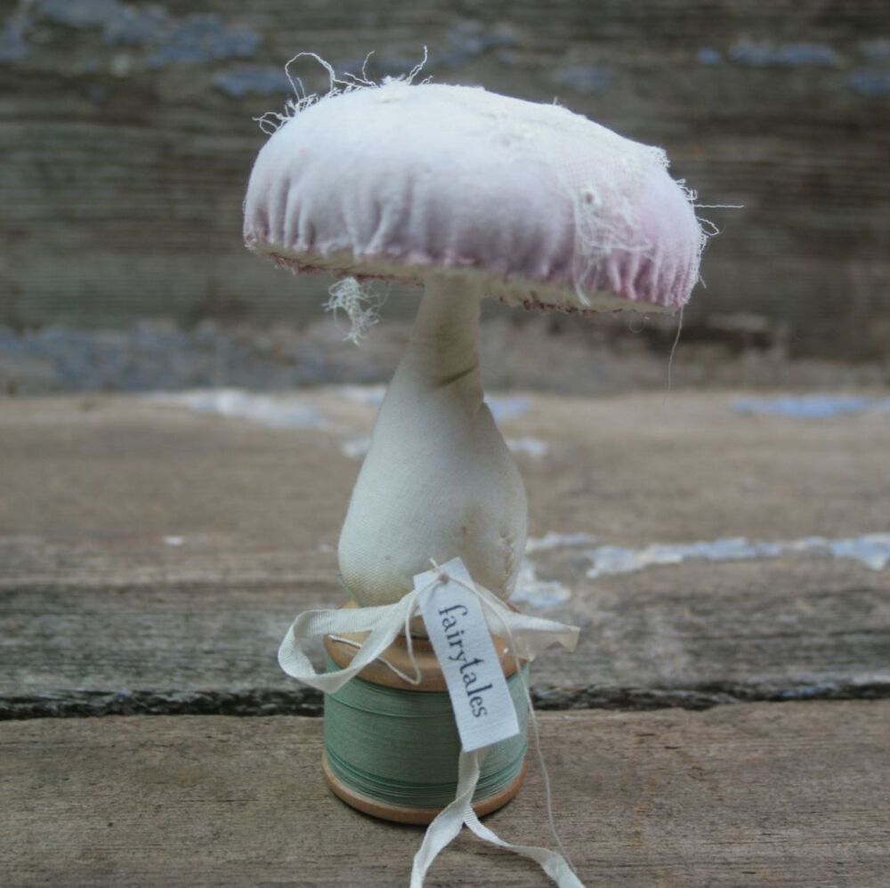 Velvet toadstool on vintage cotton spool - G