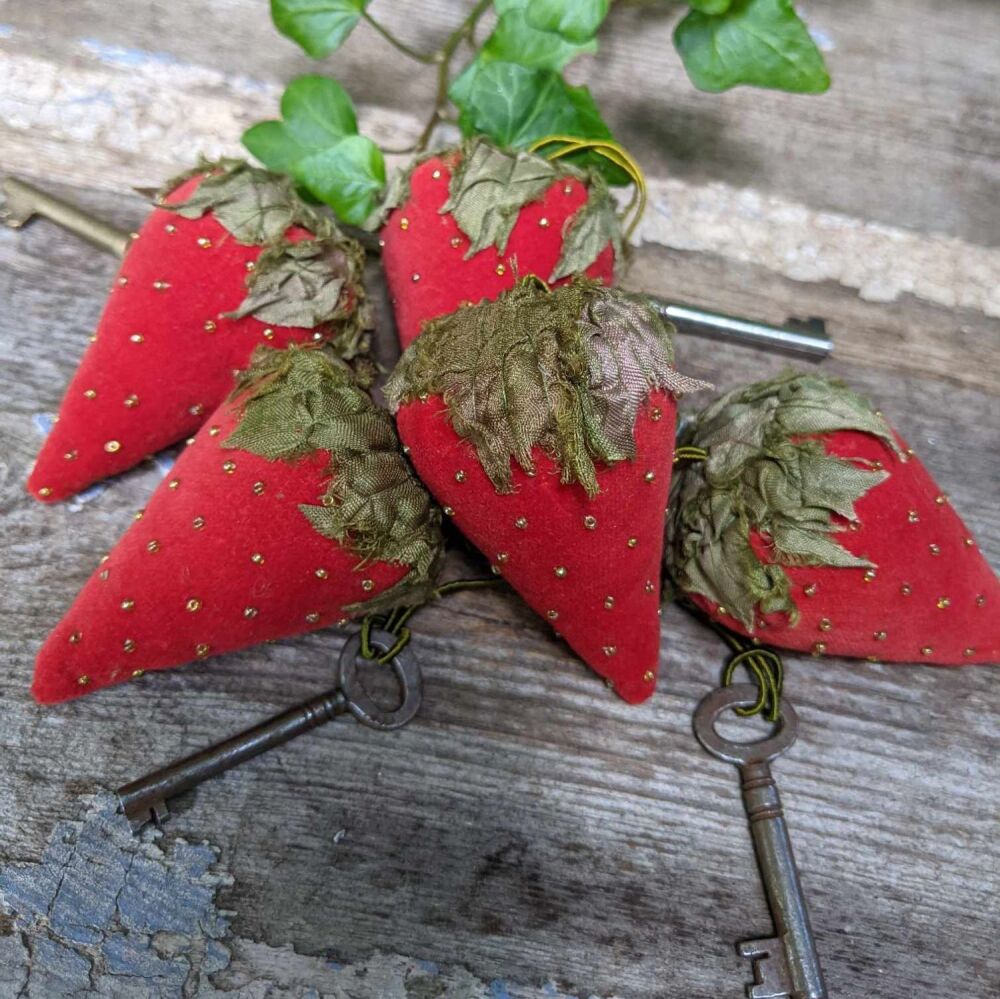 Red Beaded Velvet Strawberry