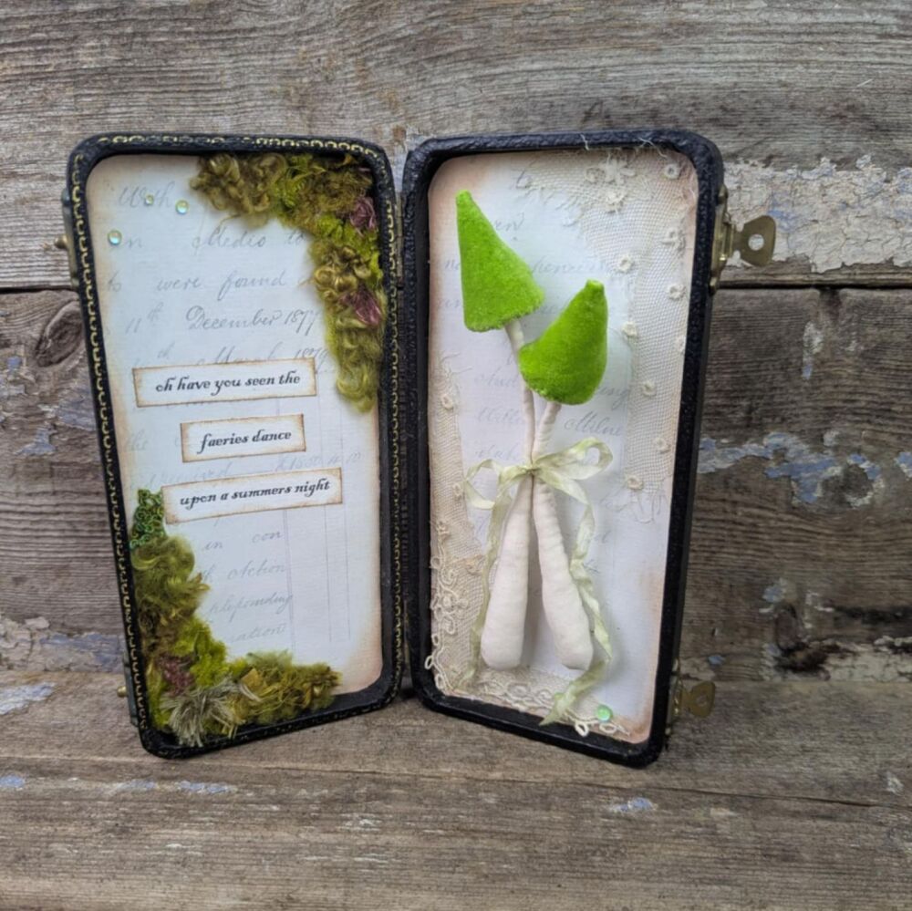 Tall Green Velvet Toadstools in a Vintage box