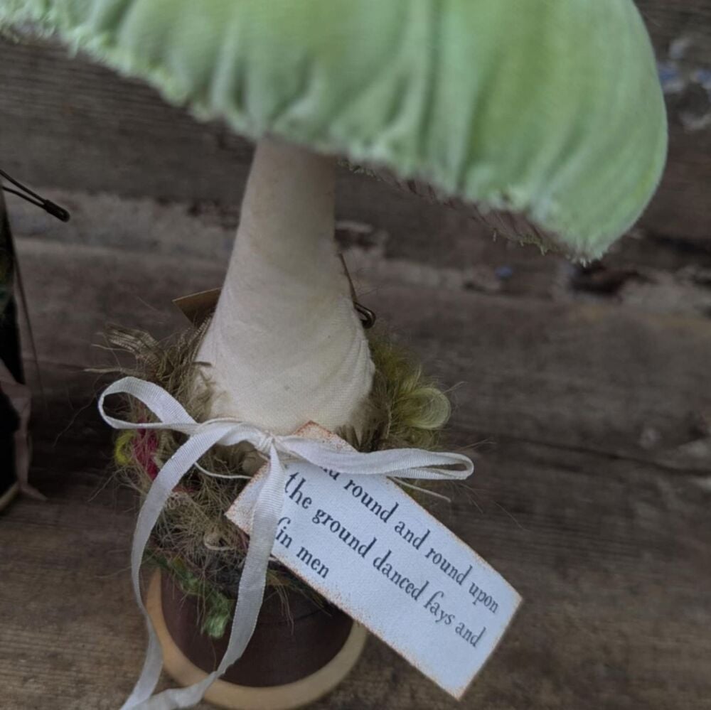 Velvet toadstool on vintage cotton spool - A