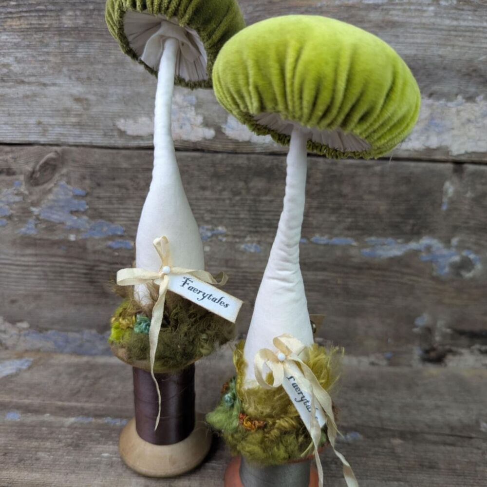 Green Velvet Toadstool on Vintage Cotton Reel